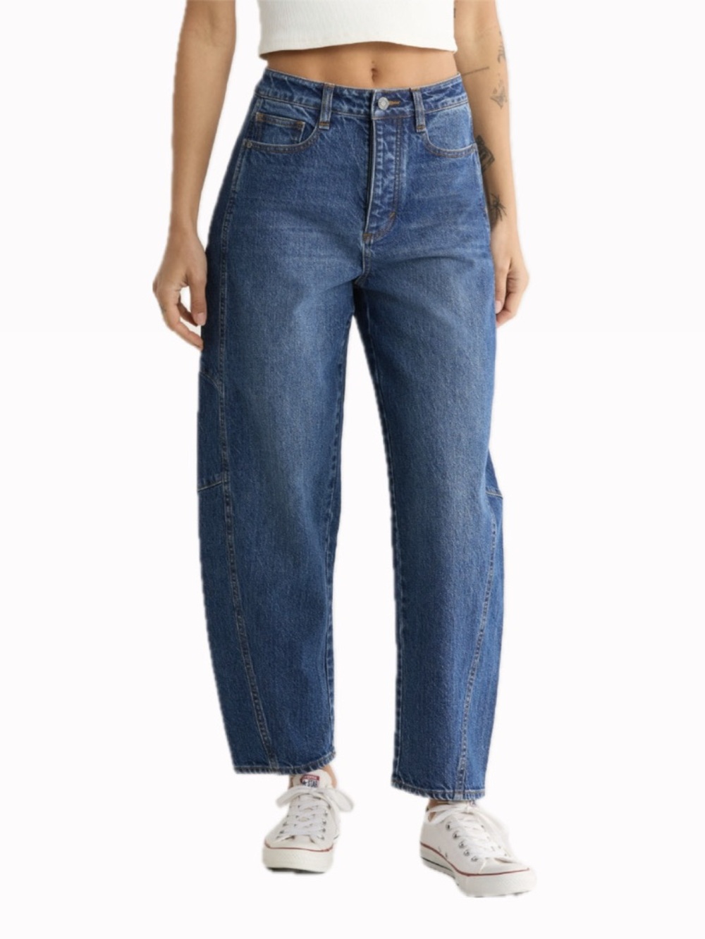 HABITUAL WOMEN 4/27 BRANT HIGH WAIST CROP BARREL DENIM DARK WASH JEANS IN BAY